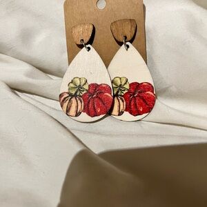 Handcrafted Pumpkin Teardrop Earrings Wooden Fall Autumn